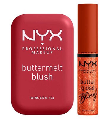 NYX Buttermelt Blush Back and Butta 10 5g & Buttergloss Bling Lip Gloss Shimmer Down 8ml Duo