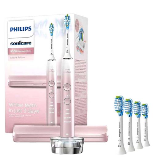 Philips DiamondClean 9000 Special Edition Pink with Extra Brushheads Bundle;Philips Sonicare DiamondClean 9000 Special Edition Electric Toothbrush with app, Pink, HX9911/84;Philips Sonicare DiamondClean 9000 Special Edition Electric Toothbrush with app, Pink, HX9911/84;Philips Sonicare Premium Plaque Defence BrushSync Enabled Replacement Brush Heads - 4pk White HX9044/17;Philips Sonicare Premium Plaque Defence BrushSync Enabled Replacement Brush Heads - 4pk White HX9044/17