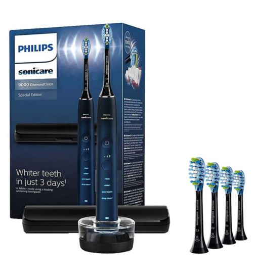 Philips Sonicare DiamondClean 9000 Special Edition Aqua with Extra Brushheads Bundle;Philips Sonicare DiamondClean 9000 Special Edition Electric Toothbrush with app, Aquamarine, HX9911/88;Philips Sonicare DiamondClean 9000 Special Edition Electric Toothbrush with app, Aquamarine, HX9911/88;Philips Sonicare Premium Plaque Defence BrushSync Enabled Replacement Brush Heads - 4pk Black HX9044/33;Philips Sonicare Premium Plaque Defence BrushSync Enabled Replacement Brush Heads - 4pk Black HX9044/33