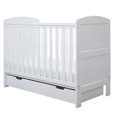 Ickle Bubba Coleby Mini Cot Bed, Under Drawer and Fibre Mattress - White