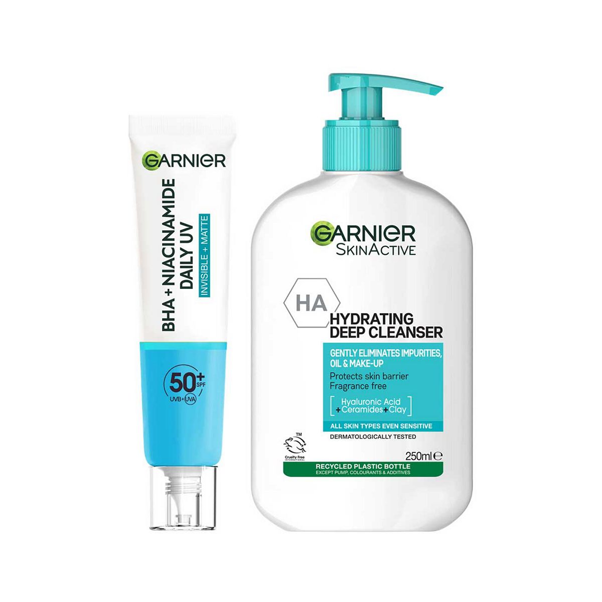 Garnier Hydrating Cleanser250 Ml & Bha+Niacinamide Daily Uv Fluid Spf50 40ml, 250ml