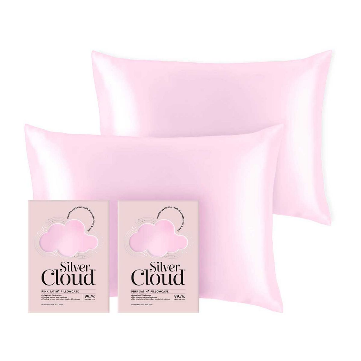 Silver Cloud Pink Satin Pillowcase Twinpack