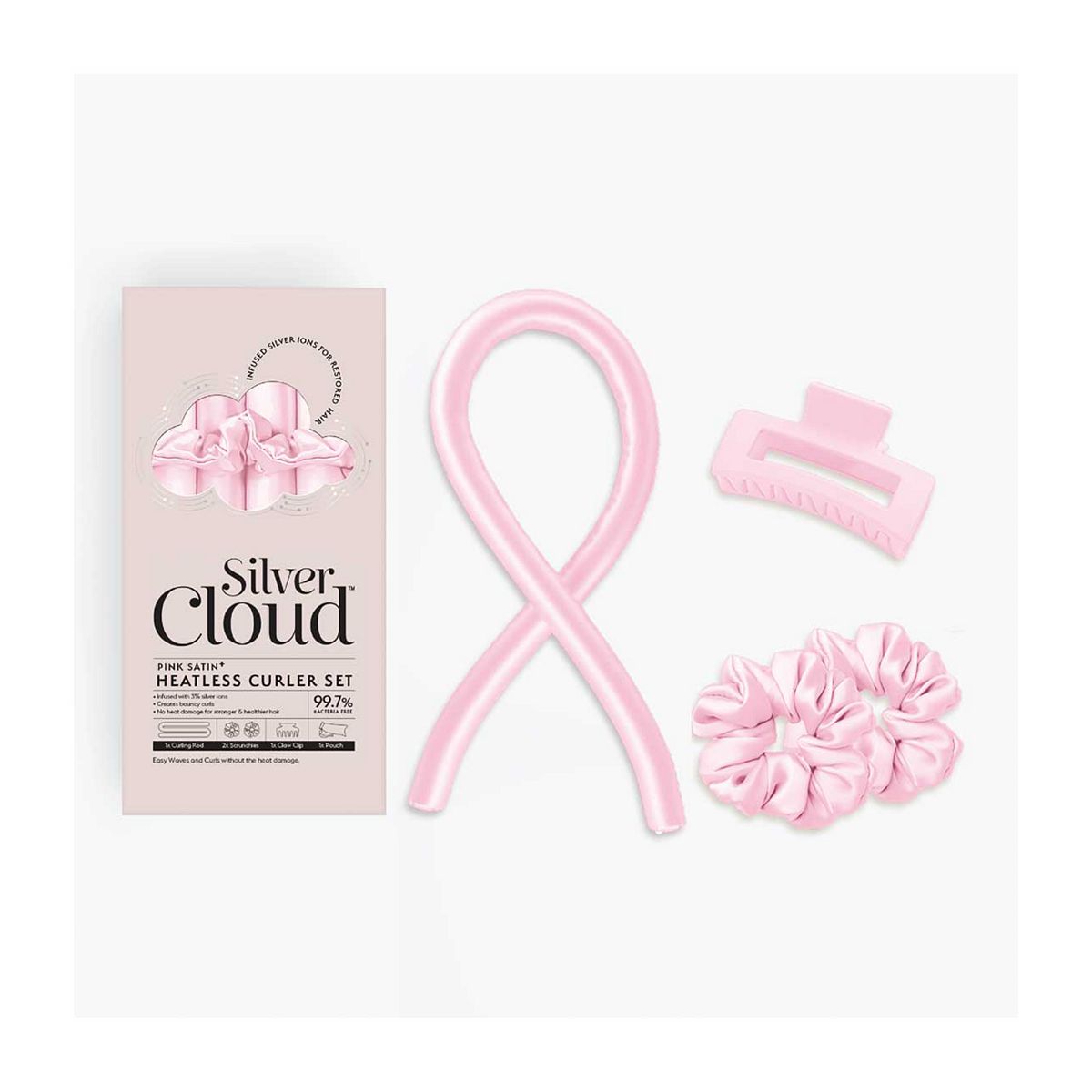 Silver Cloud Silver Ion Infused Pink Heatless Hair Curler Set