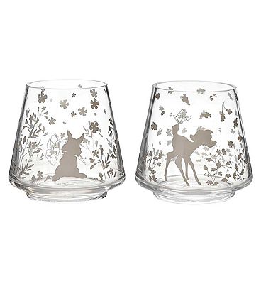 Disney Bambi And Thumper Set Of 2 Glass Candle Holders