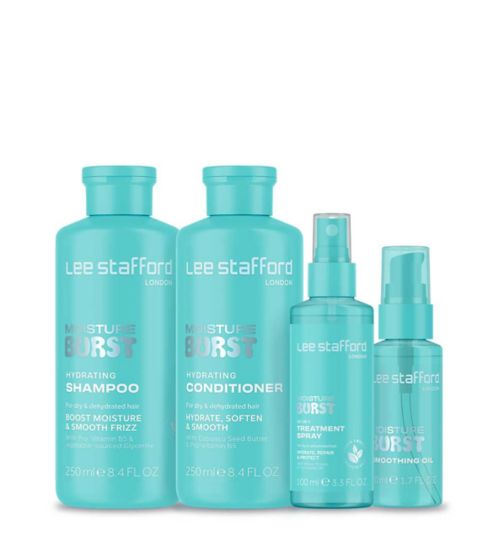 Lee Stafford Apology Intensive Care 10-in-1 Leave in Spray;Lee Stafford Hair Apol Conditioner 250ml;Lee Stafford Hair Apology Shampoo 250ml;Lee Stafford Moisture Burst Bundle;Lee Stafford Moisture Burst Hydrating 10-in-1 Treatment Spray 100ml;Lee Stafford Moisture Burst Hydrating Conditioner 250ml;Lee Stafford Moisture Burst Hydrating Shampoo 250ml;Lee Stafford Moisture Burst Smoothing Oil 50ml;Lee Stafford moist burst hydrat oil 50ml