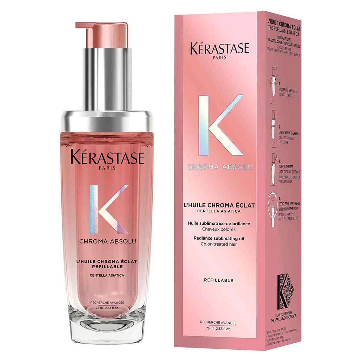 Kerastase Kérastase Chroma Absolu Hair Oil Huile Éclat Refillable Bottle, For Fine-Medium With Amino Acid & Lactic 75ml