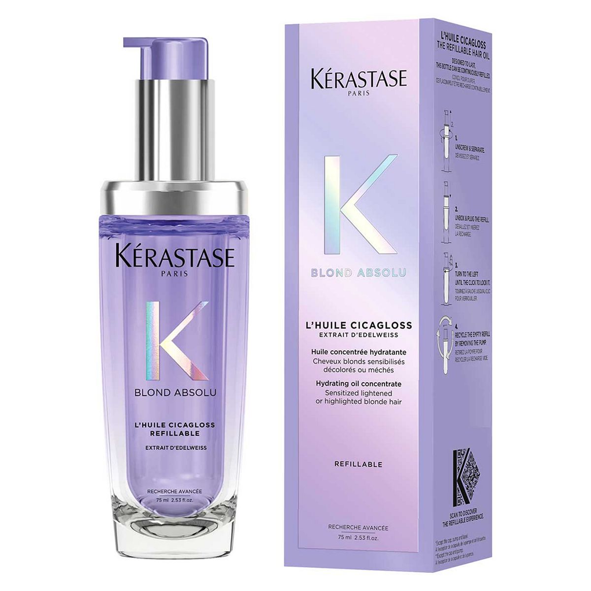Kerastase Kérastase Blond Absolu Hair Oil Huile Cicagloss Refillable Bottle, For Blonde Or Lightened With Hyaluronic Acid 75ml