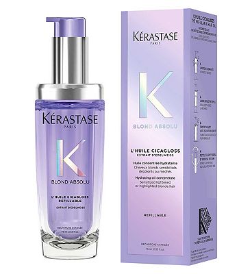 Krastase Blond Absolu Hair Oil Huile Cicagloss Refillable Bottle, for Blonde or Lightened Hair with 