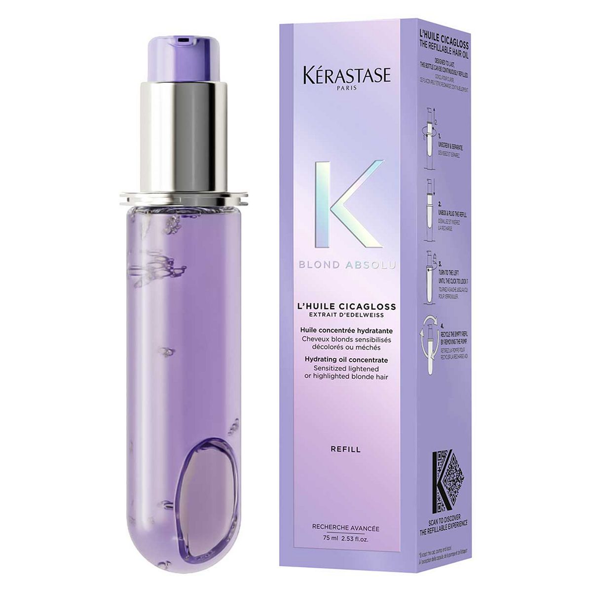 Kerastase Kérastase Blond Absolu Hair Oil Huile Cicagloss Refill Capsule, For Blonde Or Lightened With Hyaluronic Acid 75ml