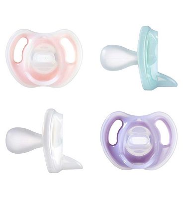 Tommee Tippee Ultra-Light Soothers, 0-6m, 4 Pack Lilac, Pink, Blue & White