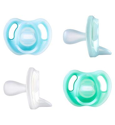 Tommee Tippee Ultra-Light Soothers, 0-6m, 4 Pack Blue, Green & White