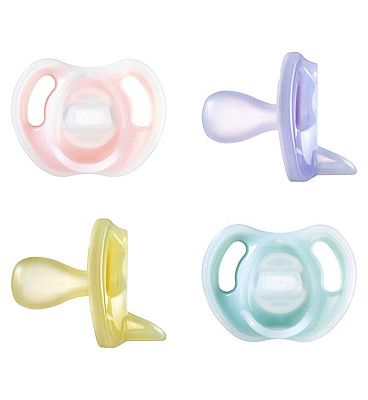 Tommee Tippee Ultra-Light Soothers, 6-18 m, 4 Pack Lilac, Pink, Blue & Yellow