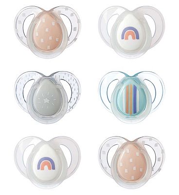 Tommee Tippee Night Time Soother, 6-18m, 6 Pack,  Glow in The dark Soothers, Pink & Multi