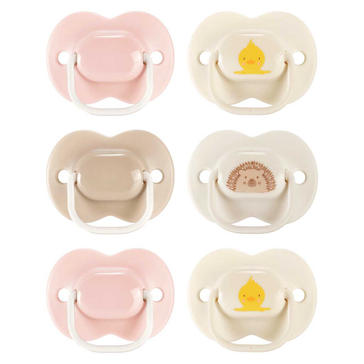 Tommee Tippee Anytime Soothers, Symmetrical, 0-6M, 6 Pack, Pink Neutrals