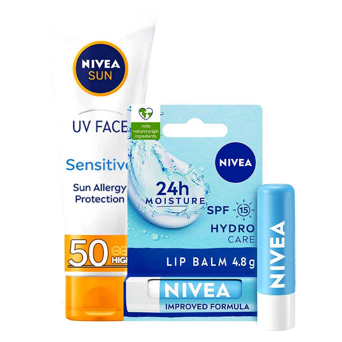 Nivea Sun Uv Face Sensitive & Hydro Protect Lip Balm Bundle