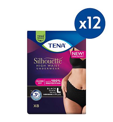 Tena Silhouette Pants Plus Large High Waist Black 8s 12 Pack Bundle