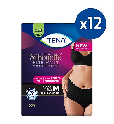 Tena Silhouette Pants Plus Medium High Waist Black 9s 12 Pack Bundle