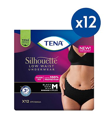 Tena Silhouette Pants Plus Medium Low Waist Black 12s 12 Pack Bundle