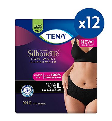 Tena Silhouette Pants Plus Large Low Waist Black 10s 12 Pack Bundle