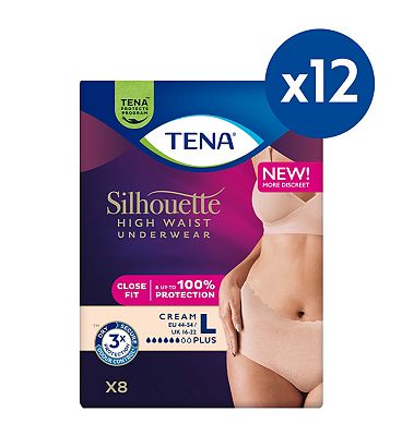 Tena Silhouette Pants Plus Large High Waist Cream 8s 12 Pack Bundle