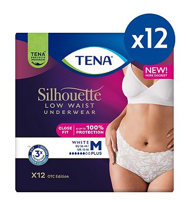 Tena Silhouette Pants Plus Medium Low Waist White 12s 12 Pack Bundle