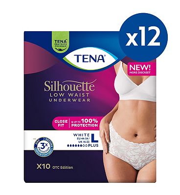 Tena Silhouette Pants Plus Large Low Waist White 10s 12 Pack Bundle