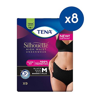 Tena Silhouette Pants Plus Medium High Waist Black 9s 8 Pack Bundle