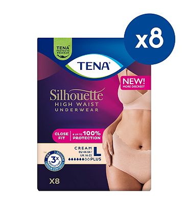 Tena Silhouette Pants Plus Large High Waist Cream 8s 8 Pack Bundle