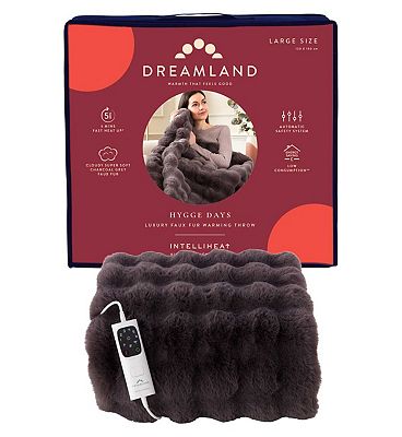 Dreamland Hygge Days Faux Fur Intelliheat Electric Throw Dark Grey 160 x 120cm