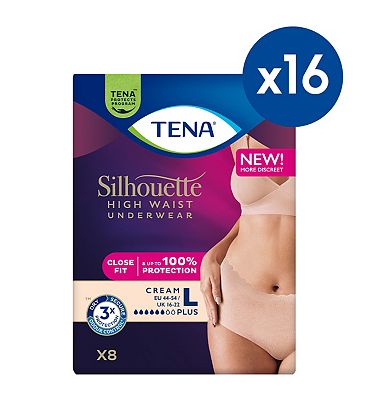 Tena Silhouette Pants Plus Large High Waist Cream 8s 16 Pack Bundle