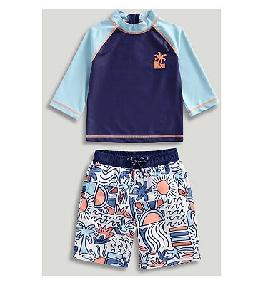 Mothercare Doodle Sunsafe UPF50+ Rash Vest and Board Shorts Set