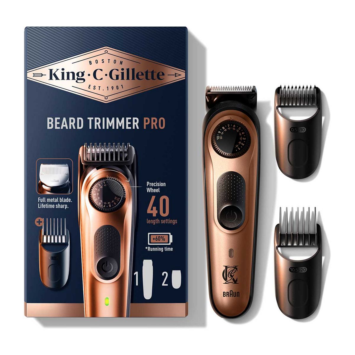 Gillette King C Beard Trimmer Pro With 2 Combs And Brush