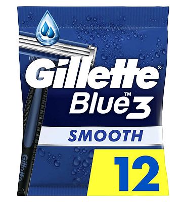 Gillette Blue3 Men's Disposable Razors x12, 3-Blades Razor, 40 Pivoting Head, Lubrastrip