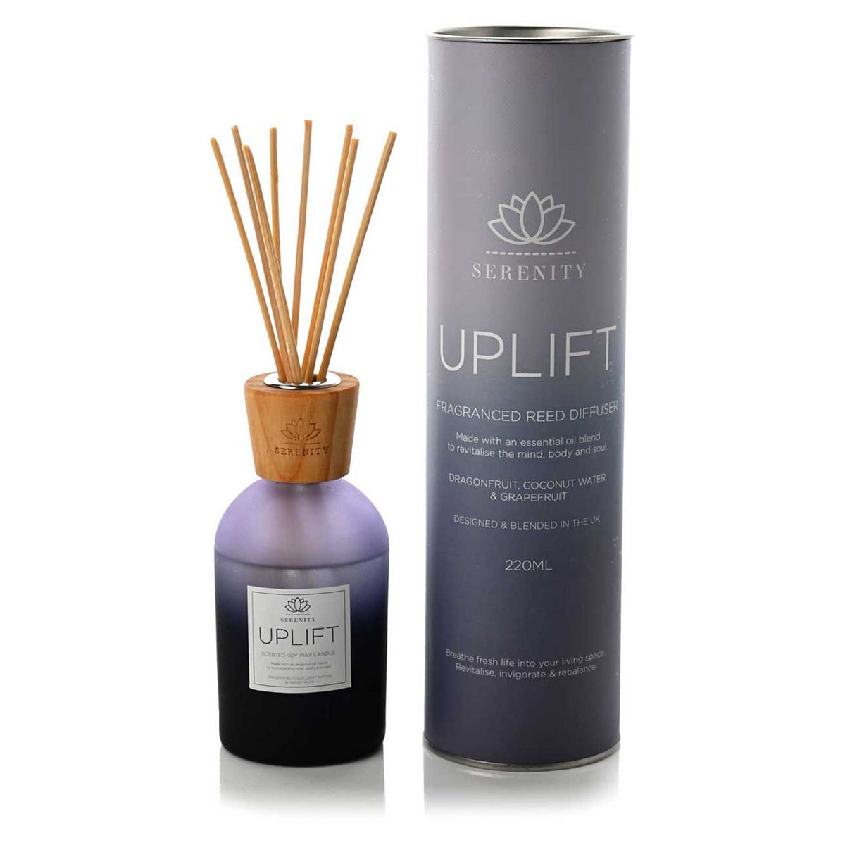Serenity Uplift Glass Diffuser 220ml - Dragonfruit And Grapefruit