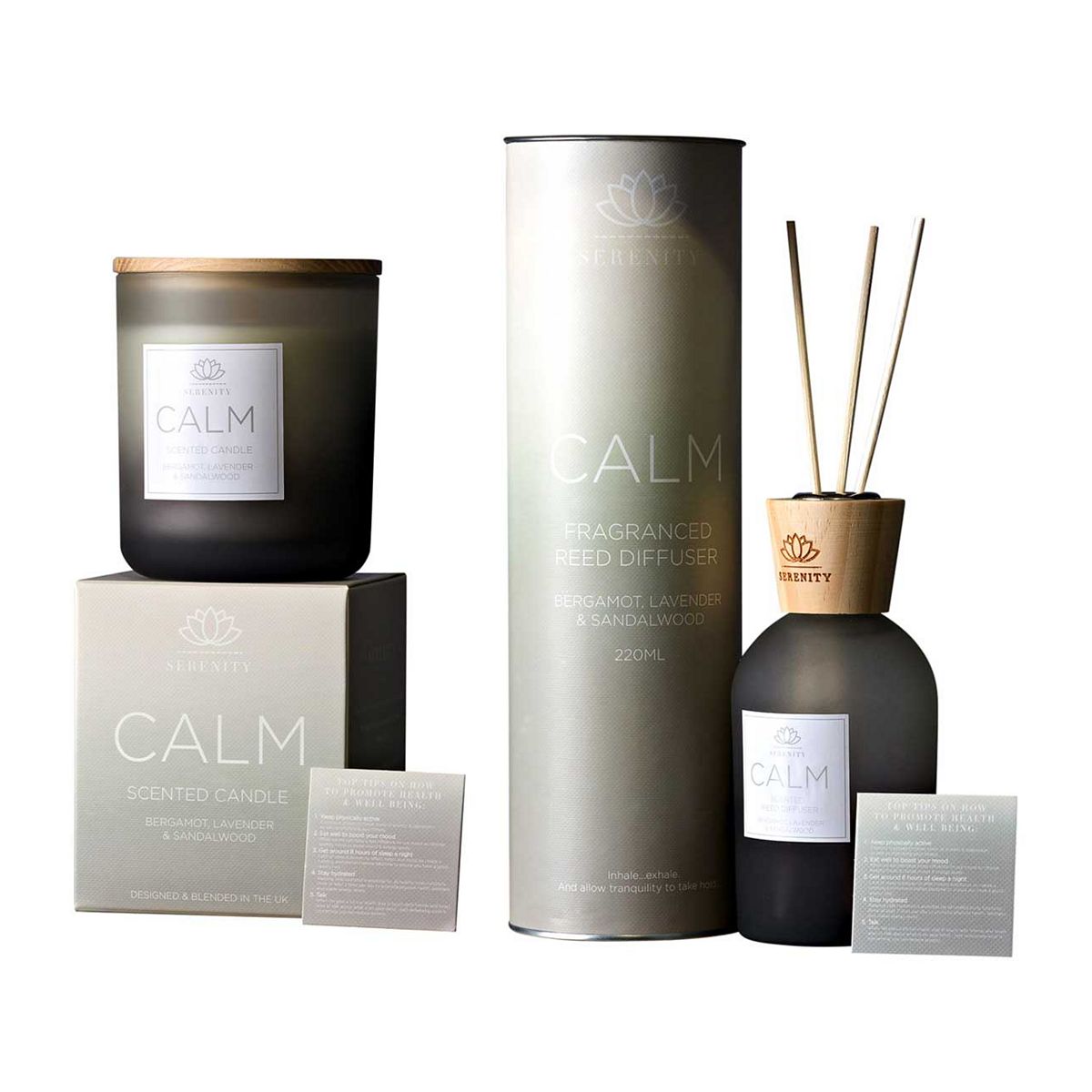 Serenity Calm Candle 270G And Diffuser 220Ml - Bergamot, Lavender Sandlewood