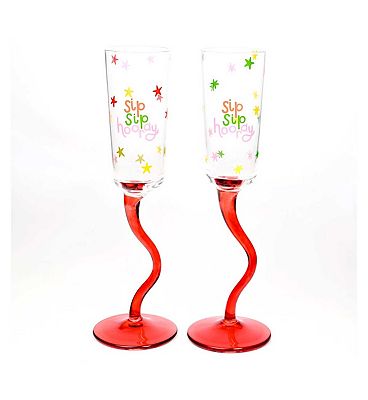 Raspberry Blossom Set of 2 Wavy Stem Flute Glasses