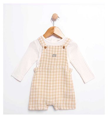 Maybe Baby Wide Rib Body and Woven Romper 0-3M