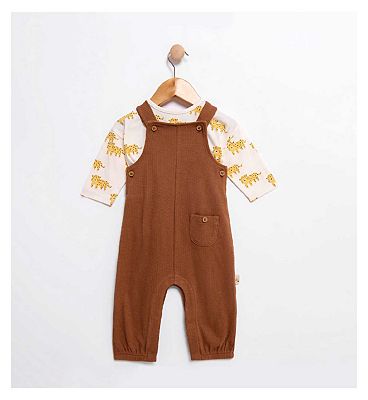 Maybe Baby Printed Long Sleeve Tee and Waffle Dungaree 3-6M