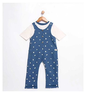 Maybe Junior Printed Tee and Waffle Dungaree Set 2-3Y