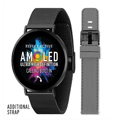 Reflex Active Series 42 Black Mesh and Grey Silicone Strap Amoled Ultra Slim Smart Calling Watch Set