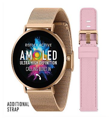 Reflex Active Series 42 Rose Gold Mesh and Pink Silicone Strap Amoled Ultra Slim Smart Calling Watch