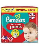 Pampers Baby-Dry Nappy Pants Size 4+, 66 Nappies, 9kg-15kg, Jumbo+ Pack