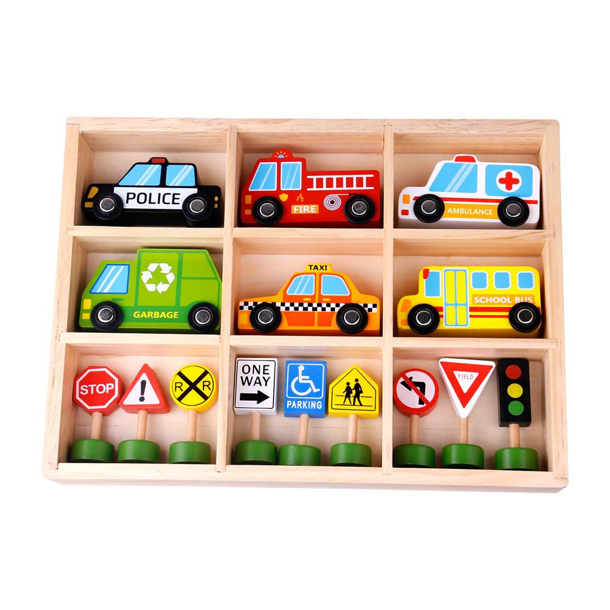 Tooky Toys Wooden Transportation & Street Signs Playset