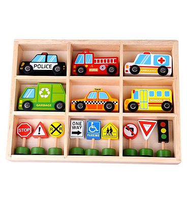 Tooky Toys Wooden Transportation & Street Signs Playset