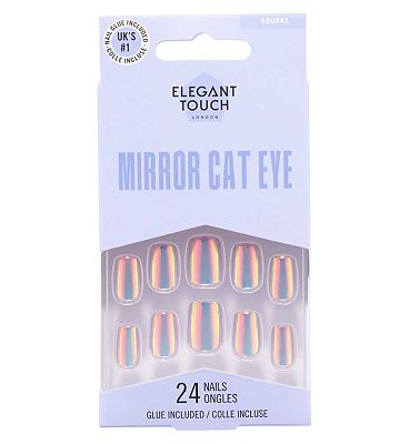 Elegant Touch Gel Finish Cat Eye Opaline False Nails with Glue 24s