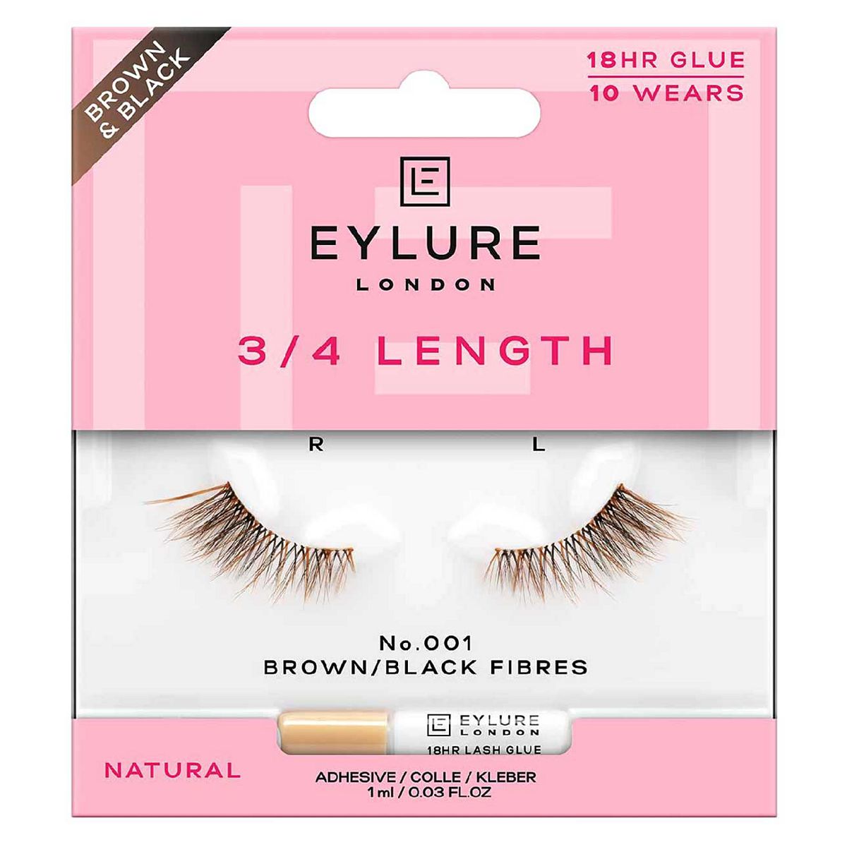 Eylure 3/4 Length 001 False Lashes Pair And Lash Adhesive 1ml