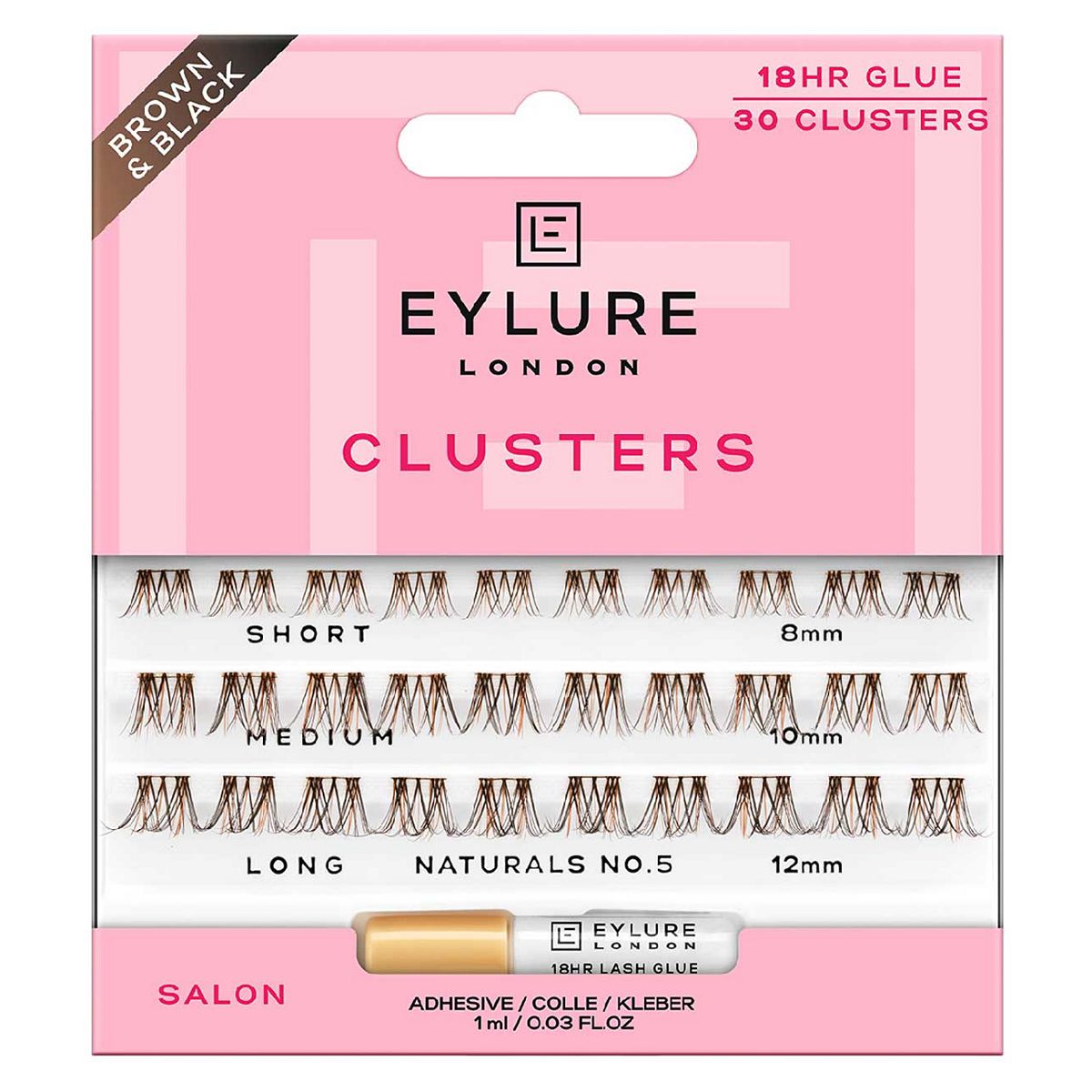 Eylure Brown Black Cluster Naturals No5 And Lash Adhesive 1ml