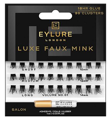 Eylure Faux Mink Clusters Volume 01 False Lashes Pair and Lash Adhesive 1ml