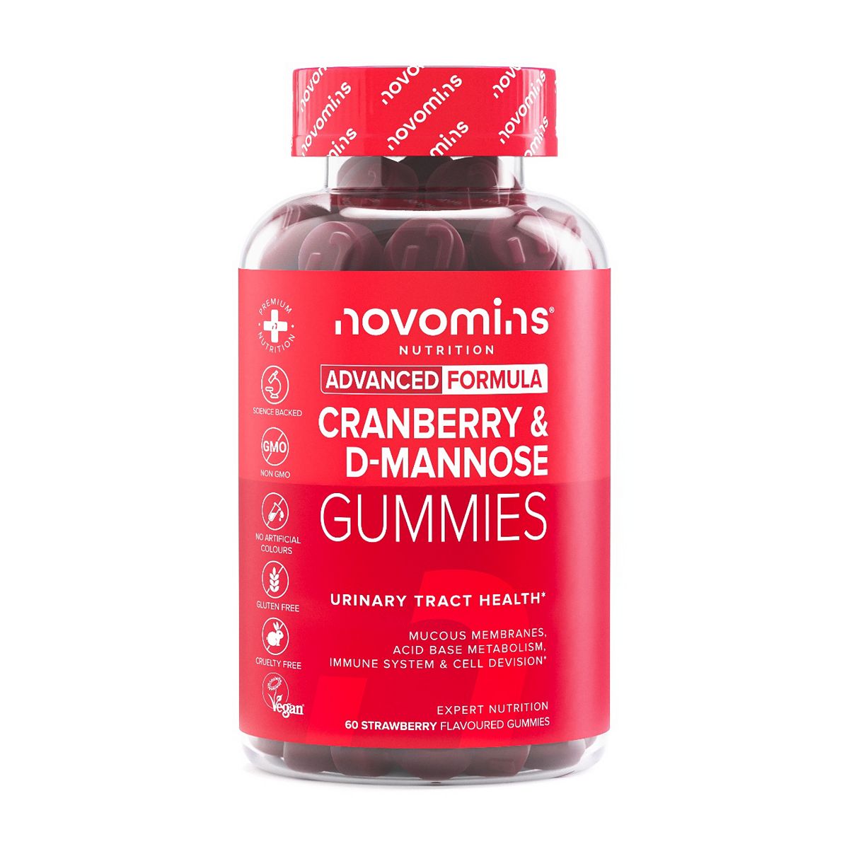 Novomins Cranberry And D Mannose Gummy Vitamins Strawberry Flavour 60 Gummies