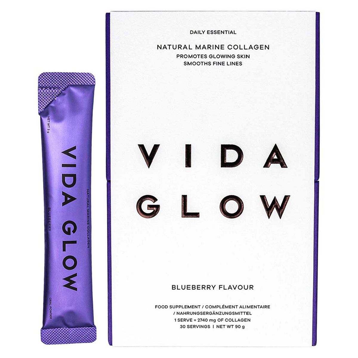 Vida Glow Natural Marine Collagen Blueberry - 30 X 3G Sachets